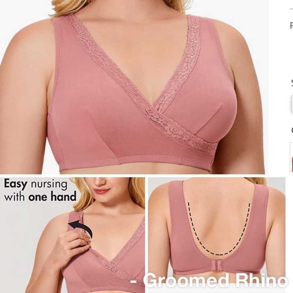 Wireless Lace-Trim Nursing Bra — Dusty Rose